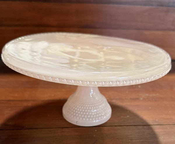 Pink Glass Cake Stand 8”
