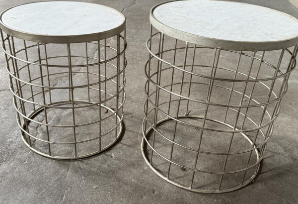 Marble top basket side table set