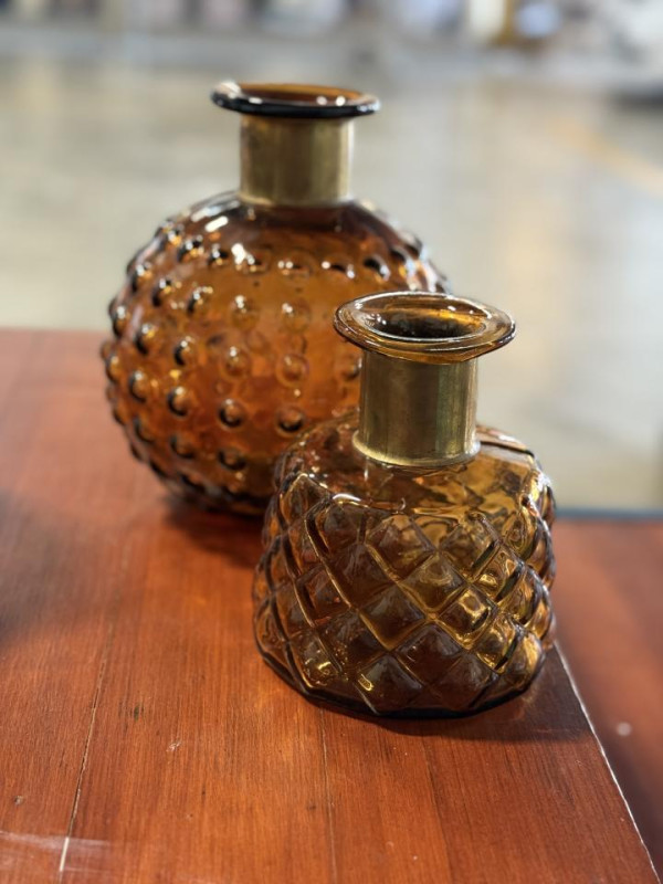 Amber Brown Textured Gold Rim Vase