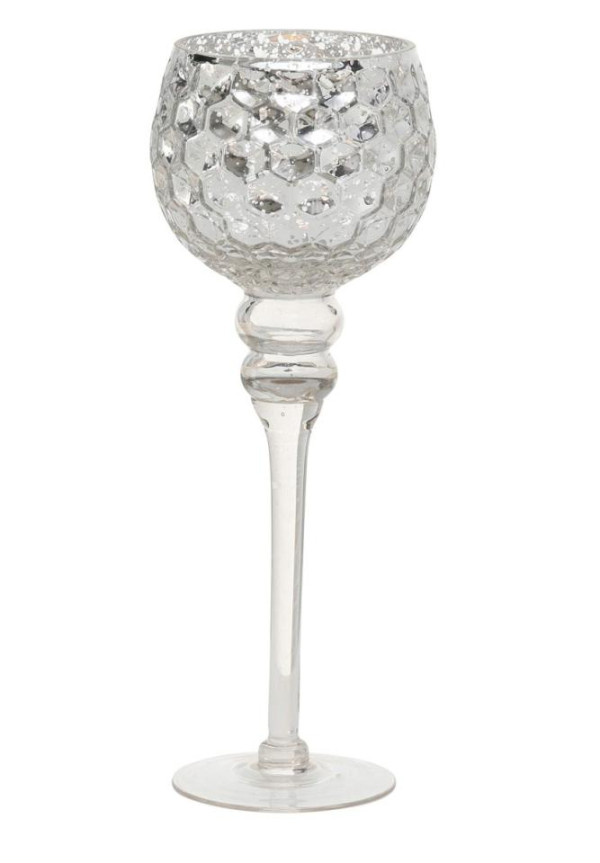 Long stem hexagon clear glass candle holder