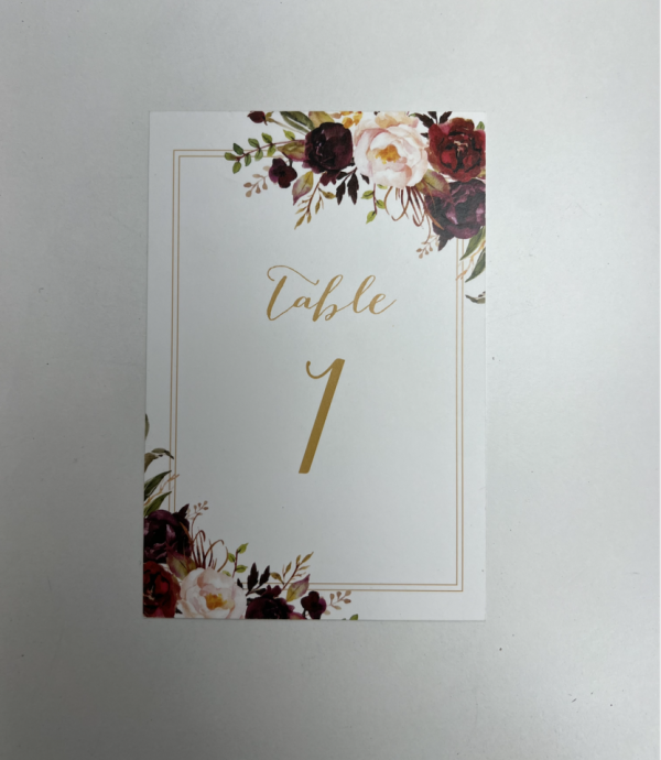 Floral and White Cardstock Table Number