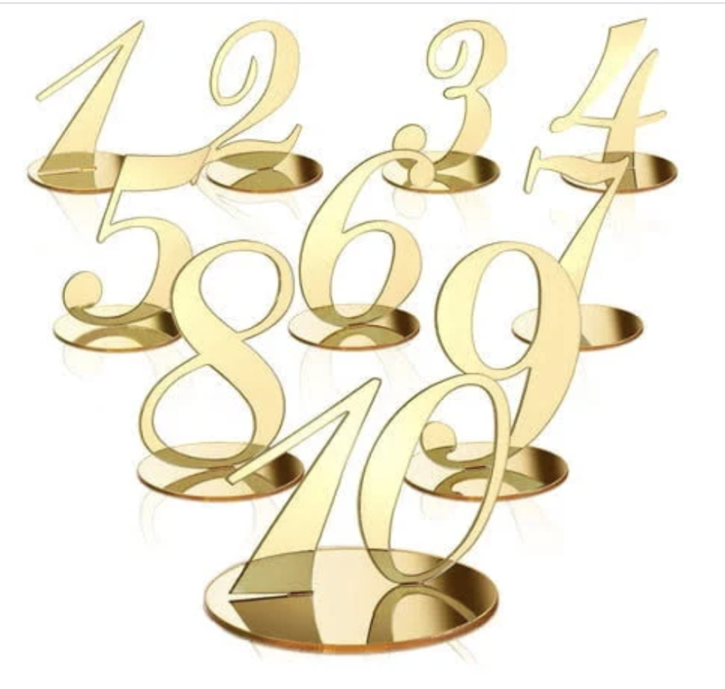 Floating Table Number Gold Plastic Gold Table Numbers – Sobremesa Event Rentals