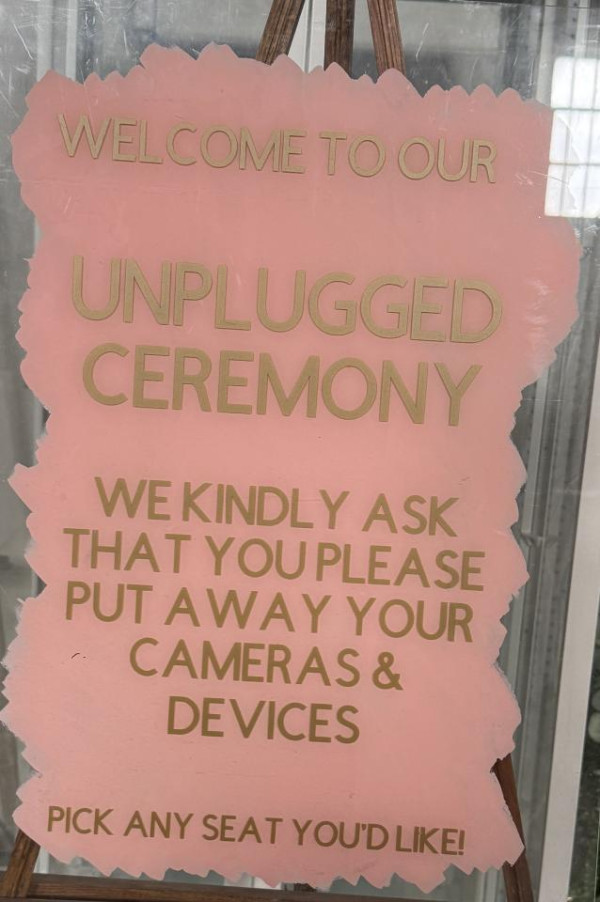 Acrylic pink and gold unplugged ceremony sign