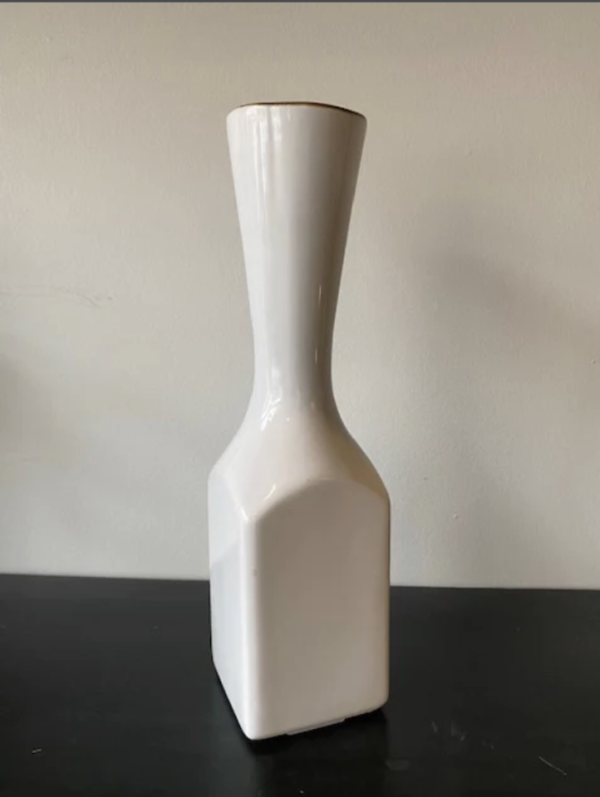 White Bud Vase  with Gold Rim