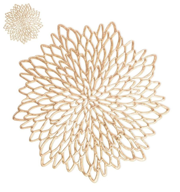 Gold Floral Leaf Coaster Mat