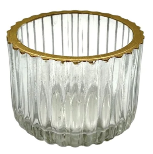 Gold Rim Glass Ribbed Tealight Votive