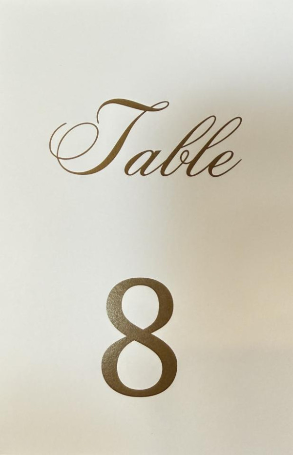 White & gold card stock table number