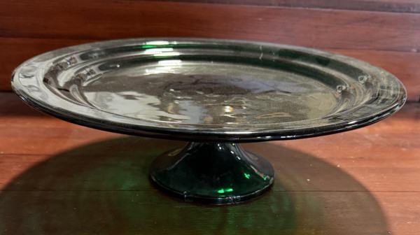 Emerald Green Glass Cake Stand 13.5”