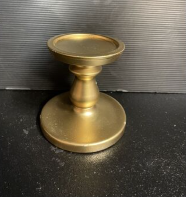 Wide Gold Pillar Candle Holder short