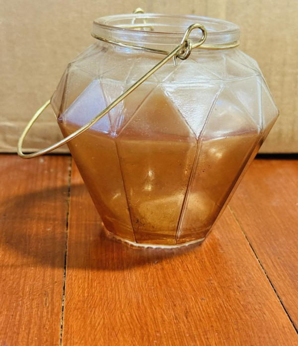 Amber geo candle votive with handle